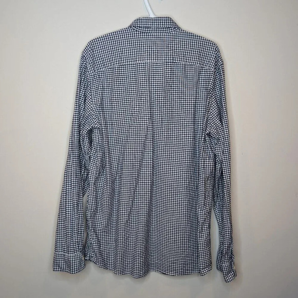 GAP Navy Gingham Lived-In Stretch Oxford Shirt in Untucked Fit L Tall Mens - Picture 3 of 10